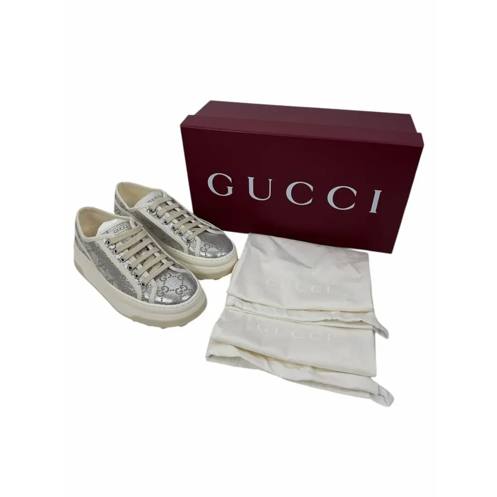 Gucci Tennis 1977 Treck GG Monogram Flatform Sneaker Silver Size 36 - Picture 12 of 13